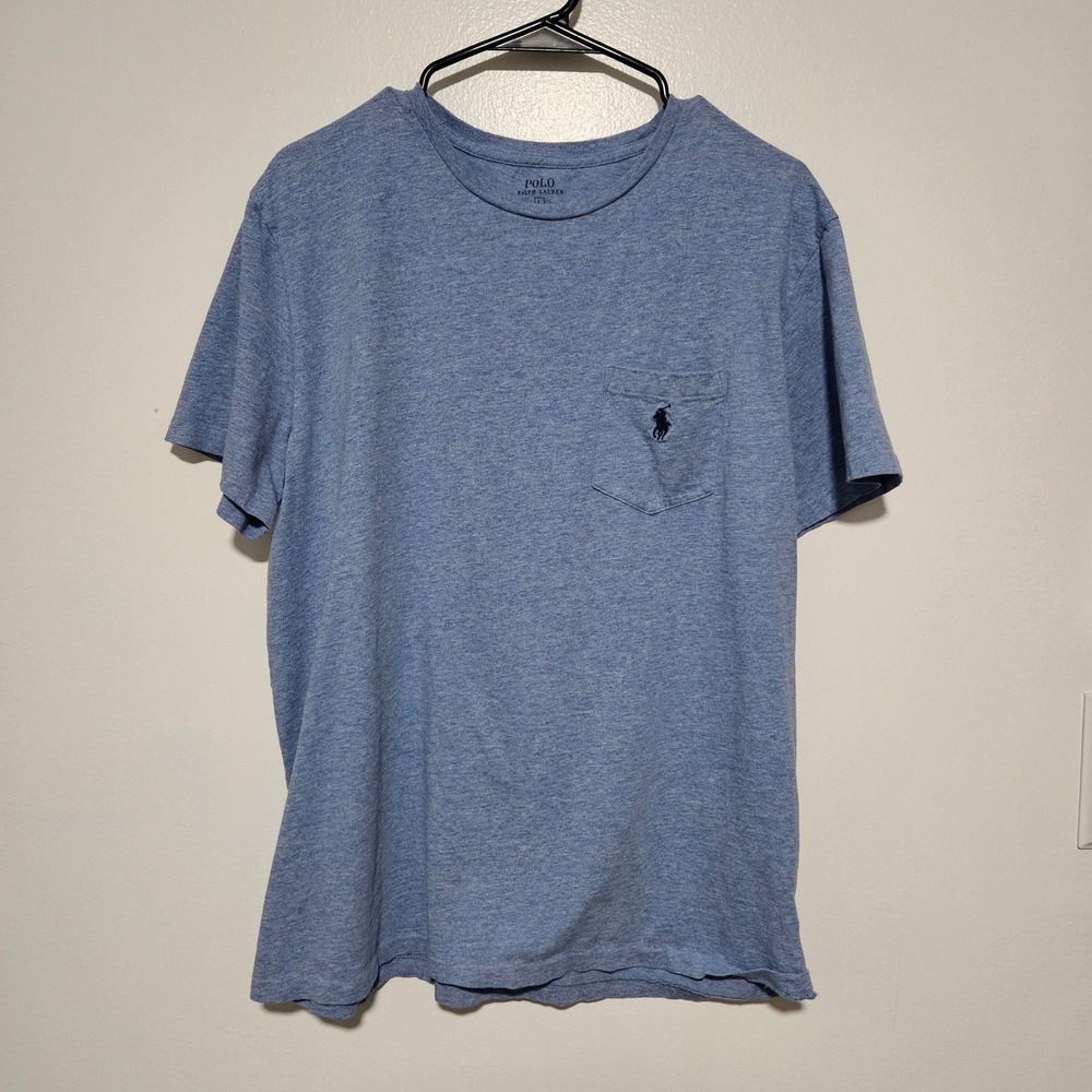 Polo Ralph Lauren Mens Blue Heathered Pocket T-Shirt Large Short Sleeve Pony